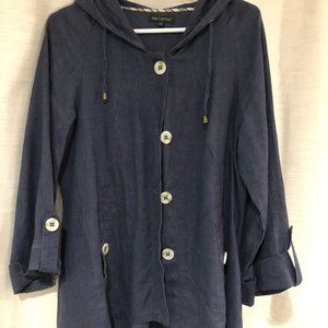 Linen Hooded Button Front Jacket